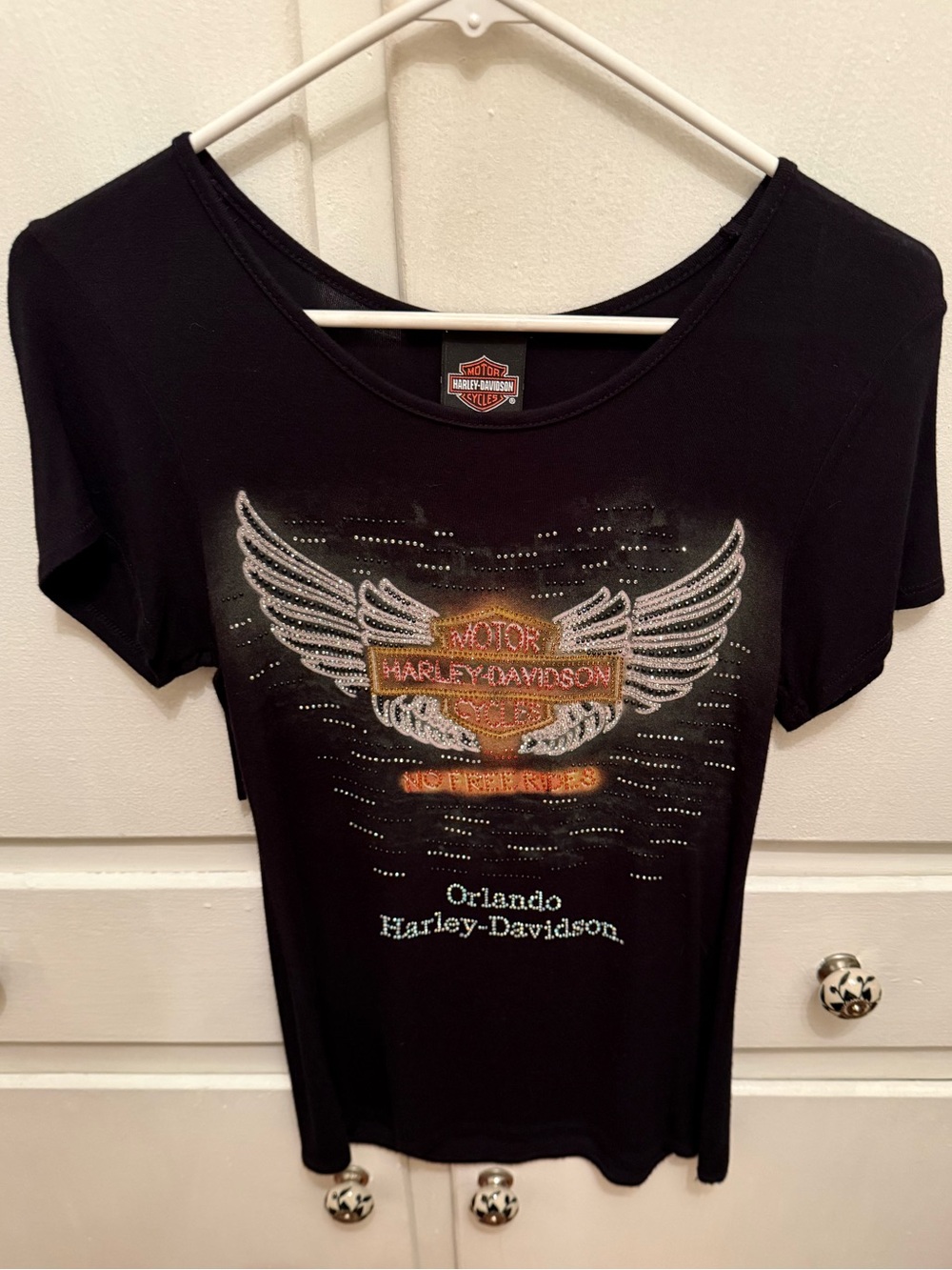 Harley Davidson Women Short Sleeve Fringed Top with Rhinestones Size Small